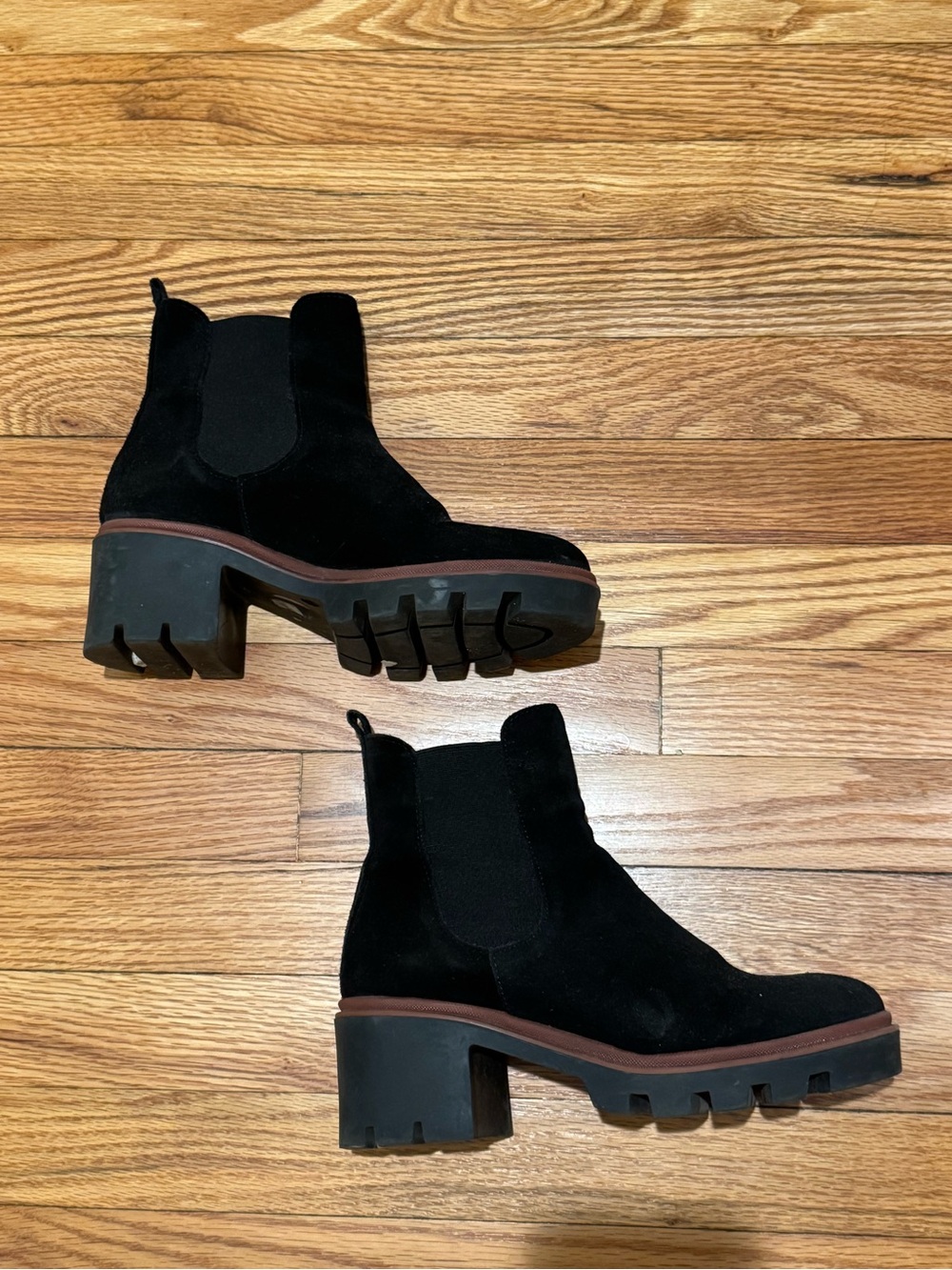 Antonia de Faria Black Suede Lug Heel Chelsea Boots - Women's 7.5 black boots